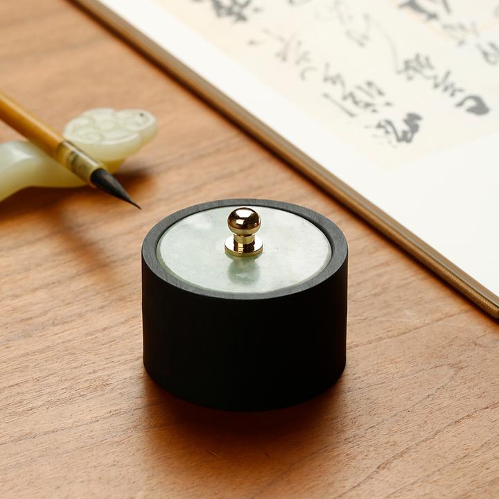 小墨罐小楷用玉石盖砚台 玲珑火锅砚文房原石墨池墨海存墨防蒸发