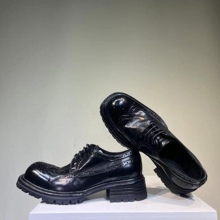 水洗马皮固特异布洛克雕花复古透气真皮大底增高休闲皮鞋男工装鞋