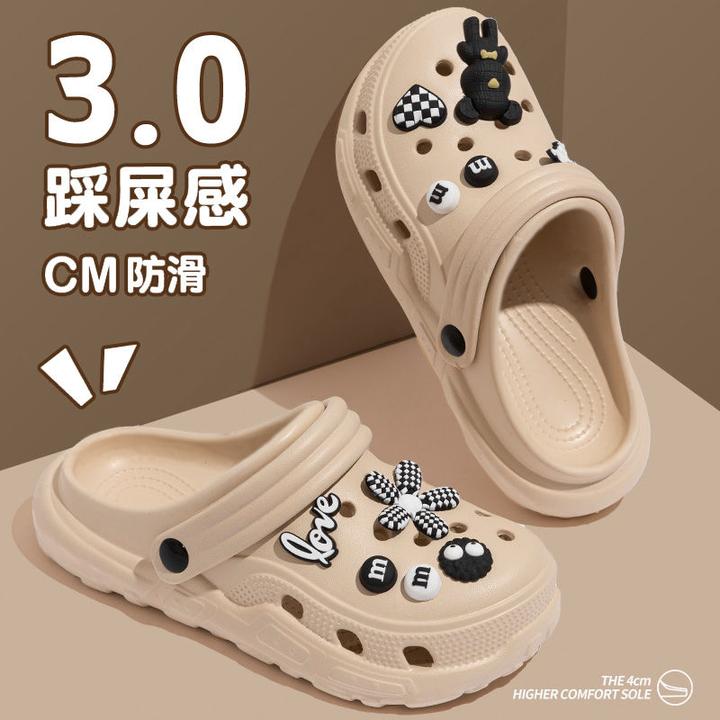 洞洞鞋女士夏季2025新款小熊防滑外穿厚底踩屎感包头亲子款拖鞋