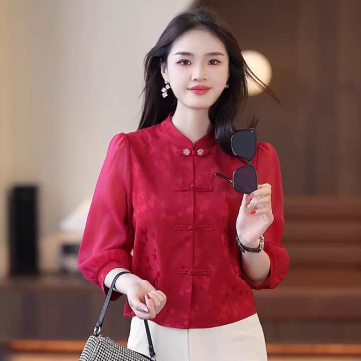 中国风气质小衫女士百搭上衣2024夏季新款时尚复古显瘦七分袖衬衫