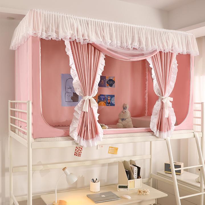 涂层99％强遮光学生蚊帐床帘一体式公主风上下铺蚊帐回型底三开门
