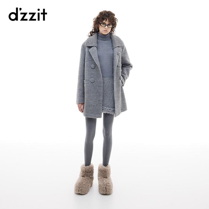 明星同款dzzit地素毛呢大衣秋冬摩登大翻领中长外套女3I4G2121D