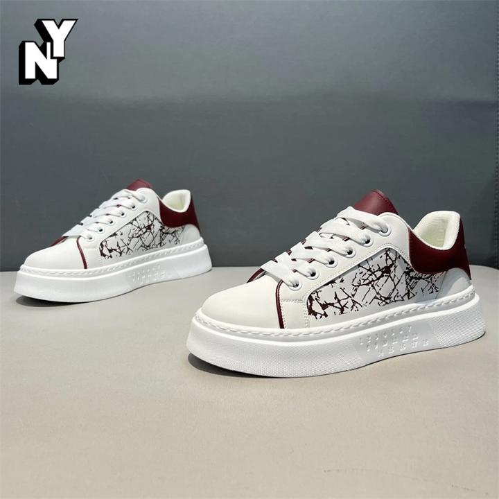 NY潮牌轻奢休闲板鞋男士春秋韩版运动百搭小白鞋时尚厚底系带男鞋