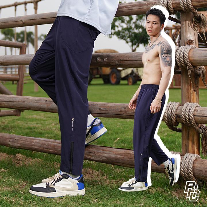 BKCXZICE破冰美式运动九分裤宽松拉链速干训练跑步健身篮球长裤男