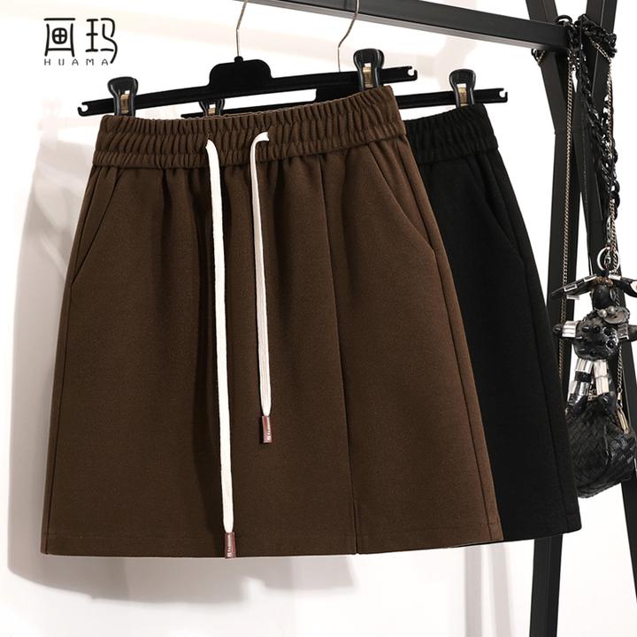 【画玛】防走光咖色毛呢裙短裙半身裙女秋冬高腰a字裙一步包臀裙