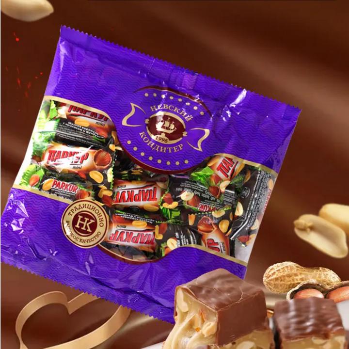 俄罗斯进口涅夫斯基榛子花生能量架糖果