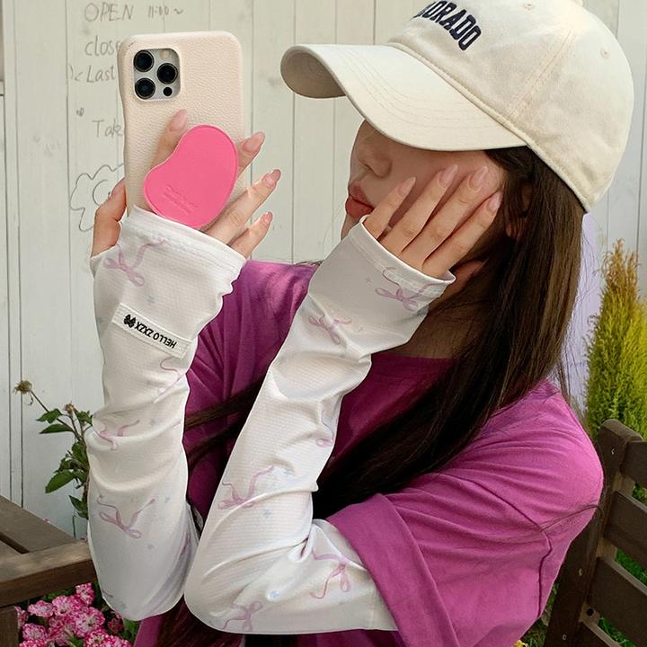 休闲百搭个性织标印花蝴蝶结繁星点点冰袖防紫外线遮阳袖套泫雅风