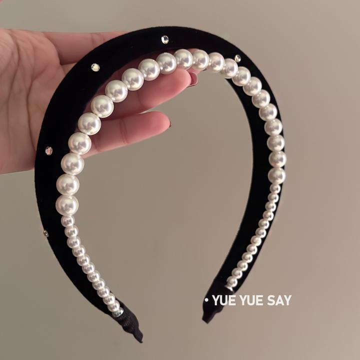 复古发饰珠珠头箍丝绒中国风新款简约创意高端欧美风便携防滑