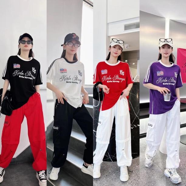 1102时尚潮流男女同款休闲曳舞短袖圆领开叉T恤