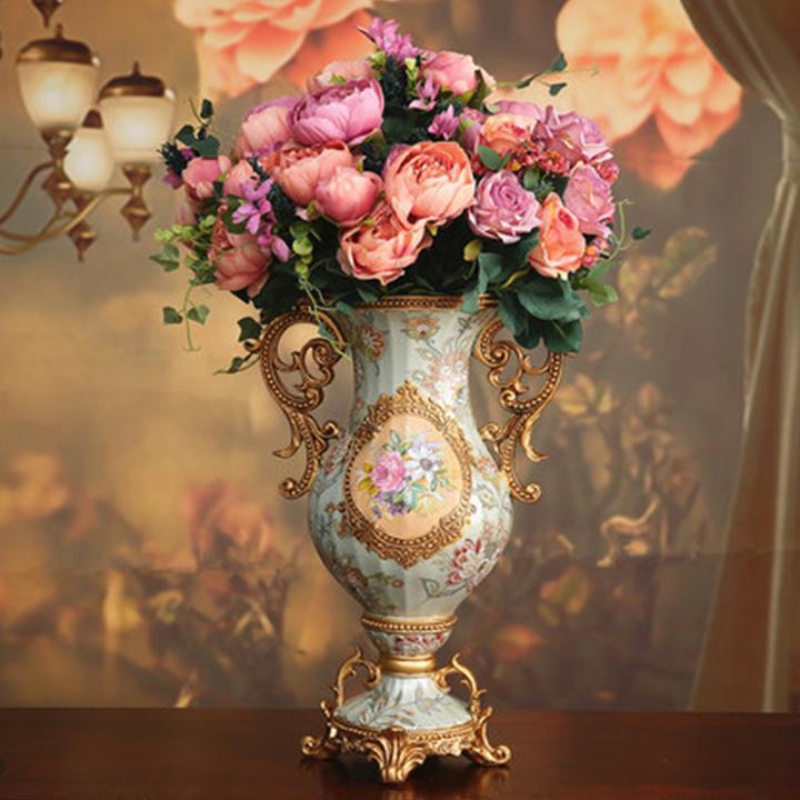 欧式奢华花瓶摆件客厅玄关牡丹花艺家居餐桌插花装饰品绢花套装