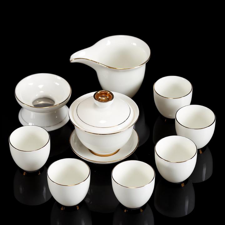化腾家用羊脂玉茶具套装高档玉瓷茶具茶杯白瓷功夫茶具整套礼盒