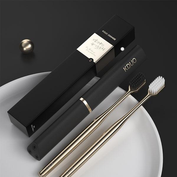 KDUO科朵乾洁轻奢玫瑰金软毛牙刷情侣精致带收纳礼盒便携旅行出游