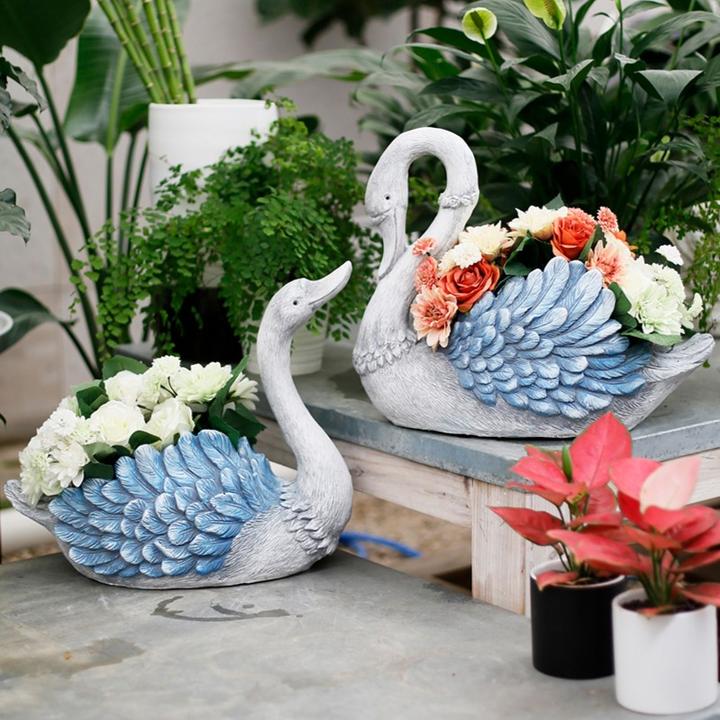 花中园天鹅花盆阳台装饰庭院顶楼布置动物摆件户外创意个性花园