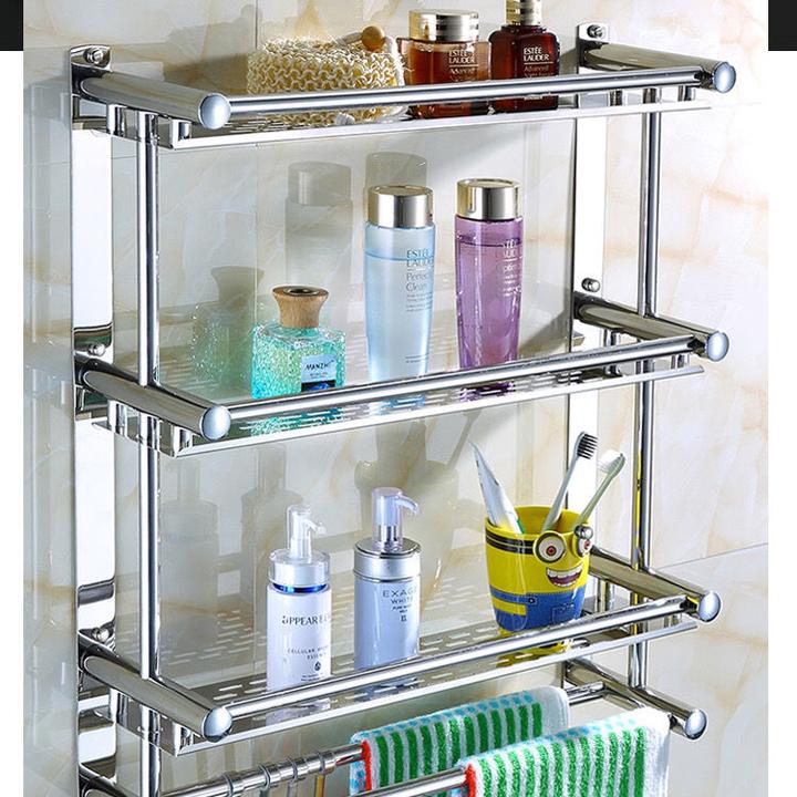 浴室卫生间置物架不锈钢毛巾架洗手间洗漱台墙上壁挂收纳架免打孔