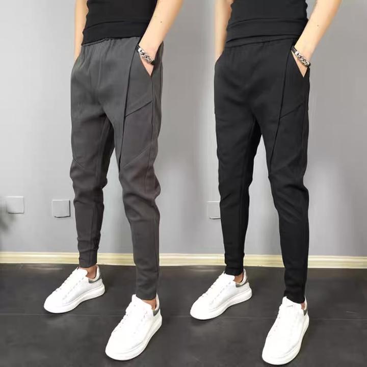 2022秋季新款纯色小脚九分休闲裤男修身哈伦裤松紧腰男士束脚裤