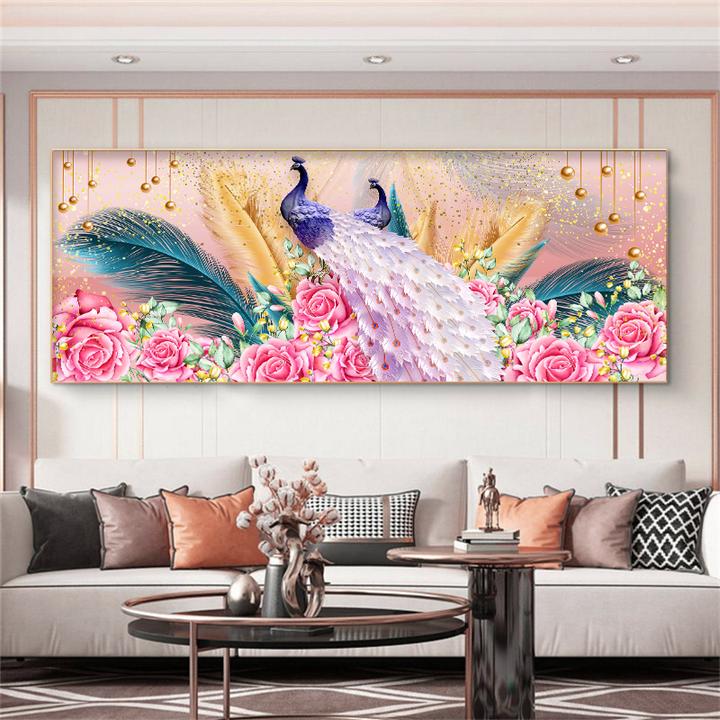 DC/蒂彩A01016-3满钻富贵花开孔雀钻石画客厅手工钻十字绣装饰画