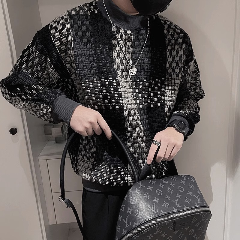 2024秋冬新款编织纹理立领针织开衫韩系百搭保暖纯色毛衣男士外套