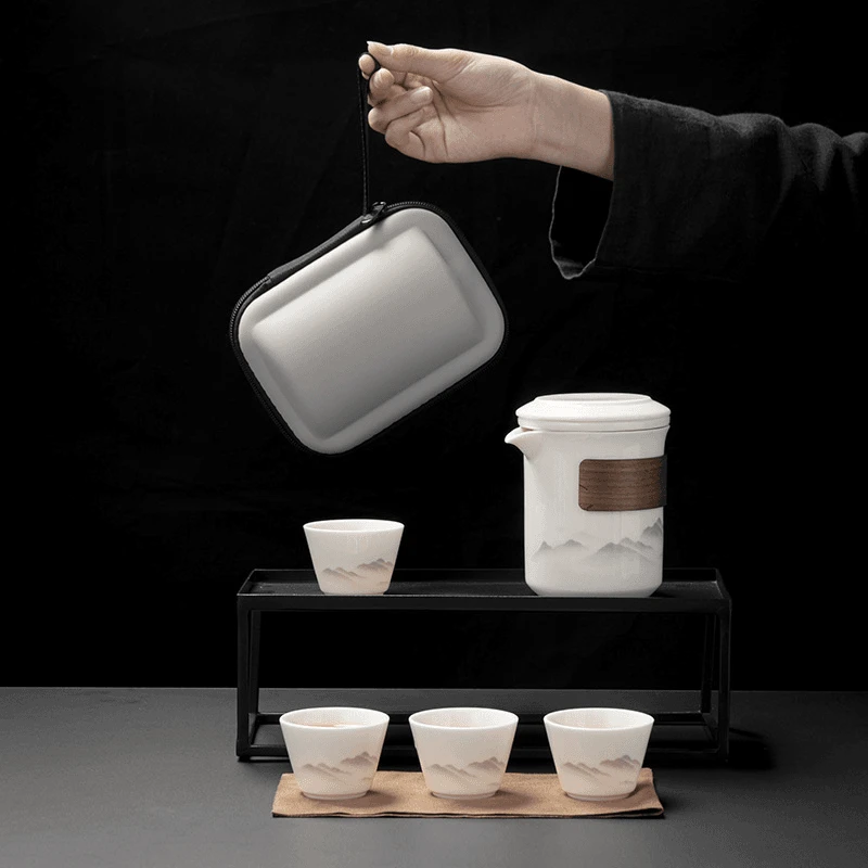 白瓷旅行茶具大号便携式快客杯户外旅行杯茶具旅行套装茶具男士