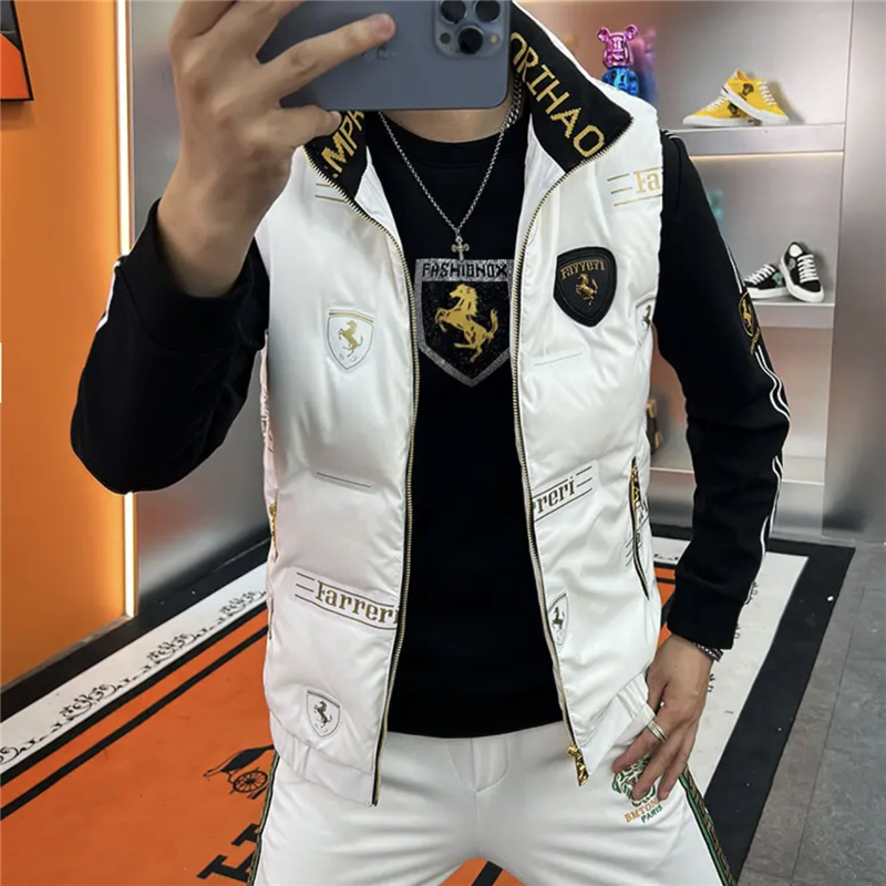 网红爆款潮流外穿男士休闲棉马甲时尚新款亮面百搭男款棉无袖外套