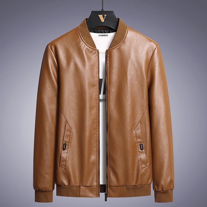 海宁皮衣男外套秋冬季新款男士软皮薄款夹克棒球领大码加绒外套潮
