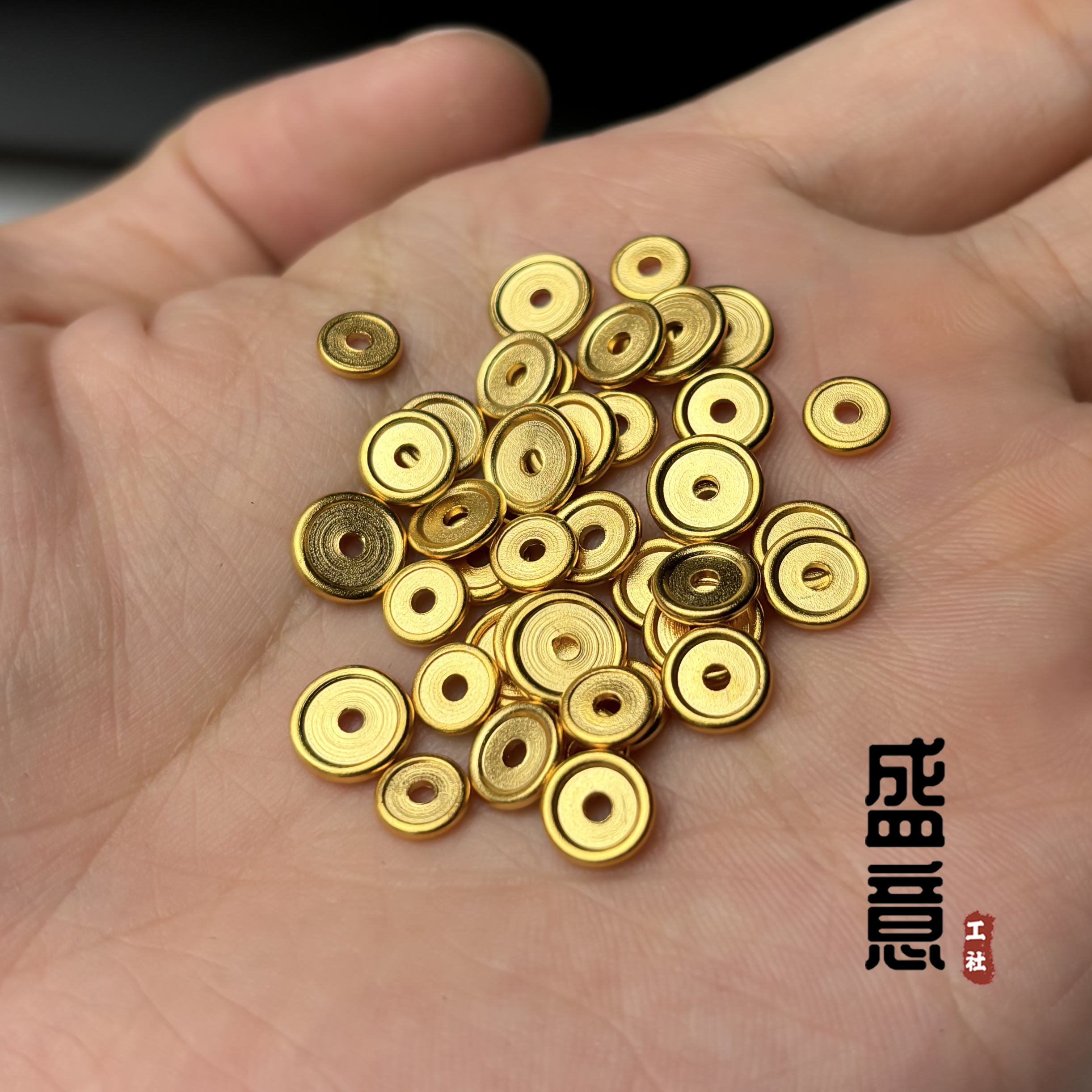 超薄24K精工古法镀金工艺金色凹槽车轮隔片文玩手串卡环垫片