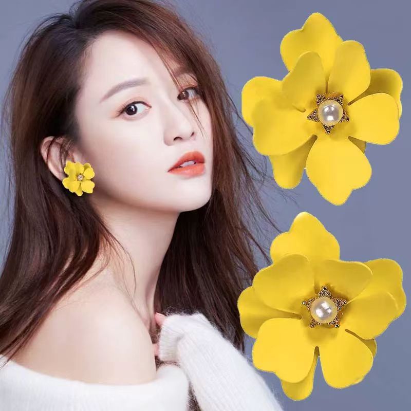 时尚清新花朵耳钉欧美耳坠百搭花瓣夸张耳饰海边度假风