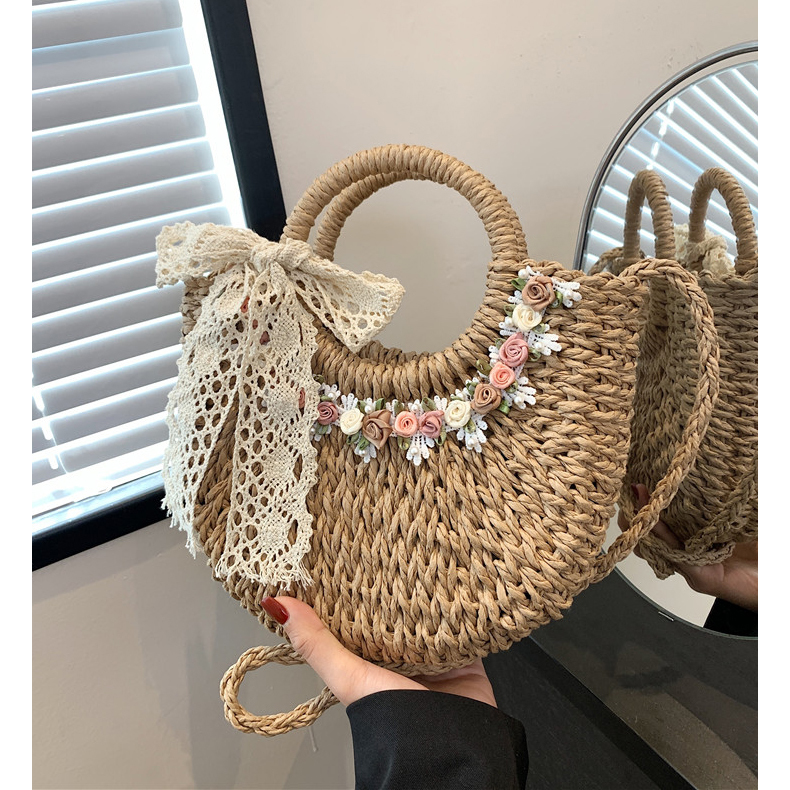 佐猫法式草编包包女2025夏季新款草编包斜挎包编织包手提包沙滩包