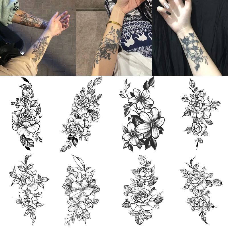 素花套装大图ins暗黑花臂草本果汁纹身贴半永久仿真刺青色不掉色