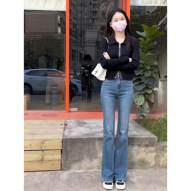 微喇叭牛仔裤2025春夏新款小个子显瘦百搭修身韩版拖地浅色牛仔裤