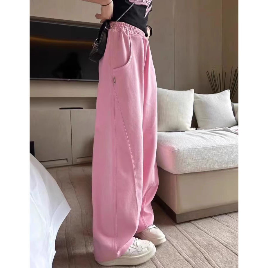 多巴胺粉色卫裤女春秋季2025年新款爆款休闲宽松香蕉阔腿弯刀裤子