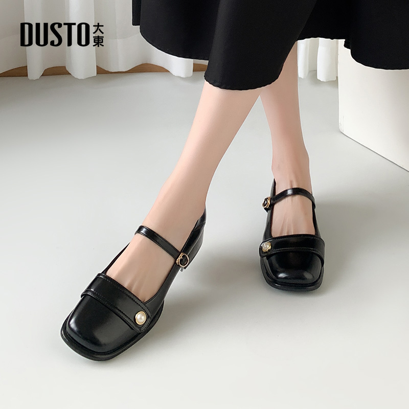 DUSTO/大东秋冬单鞋女2025新款百搭方头中跟玛丽珍浅口女鞋0019