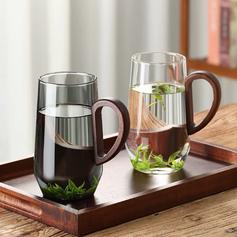 日式茶杯喝水杯把绿茶杯高硼硅耐热玻璃水杯花茶杯子个人玻璃杯