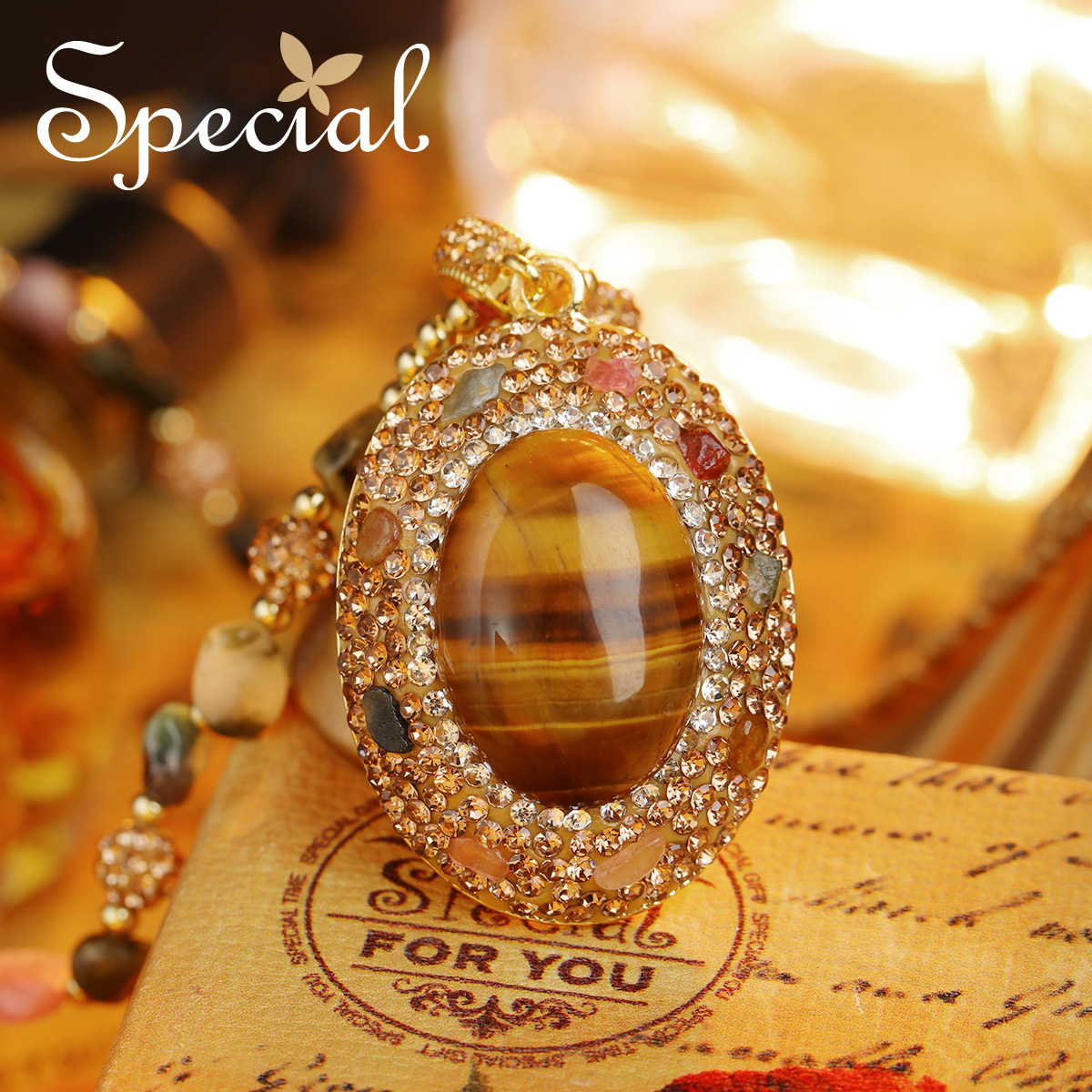 special 虎眼石碧玺复古轻奢美拉德项链长款毛衣链女 木星奇遇记