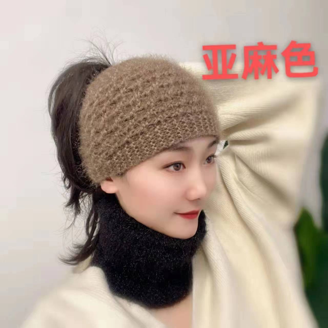 秋冬手工针织发带女保暖护额头套女遮白发头饰神器头箍毛线发带帽