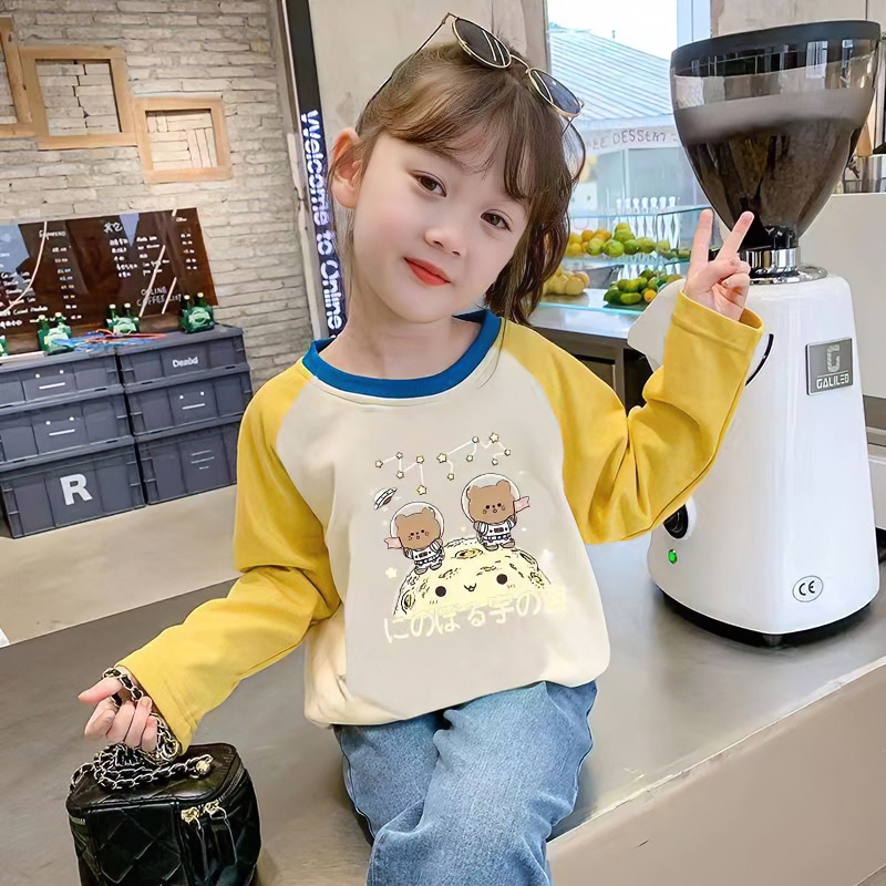 女童纯棉时尚长袖T恤2025春秋新款可爱洋气上衣t宝宝时髦打底衫潮