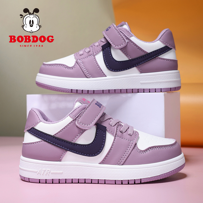 巴布豆女童鞋子儿童板鞋春秋季皮面防水中大童女童运动鞋学生板鞋