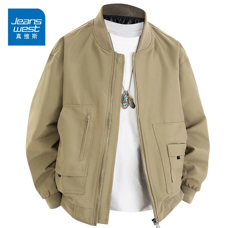 真维斯春秋季外套男士夹克新款纯色工装飞行员高级感棒球领夹克衫