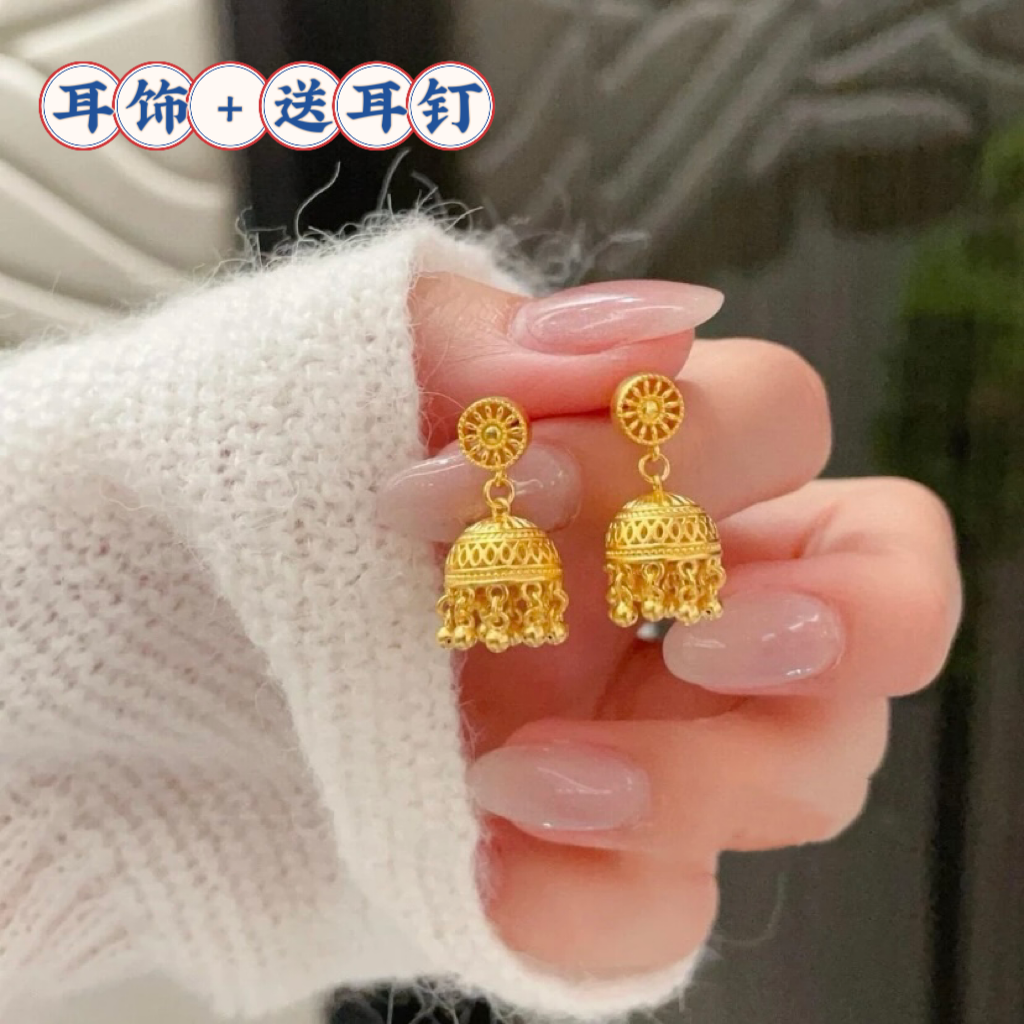 铜合金耳饰 气质水母流苏耳钉女生 古法轻奢时尚耳饰波西比亚耳坠