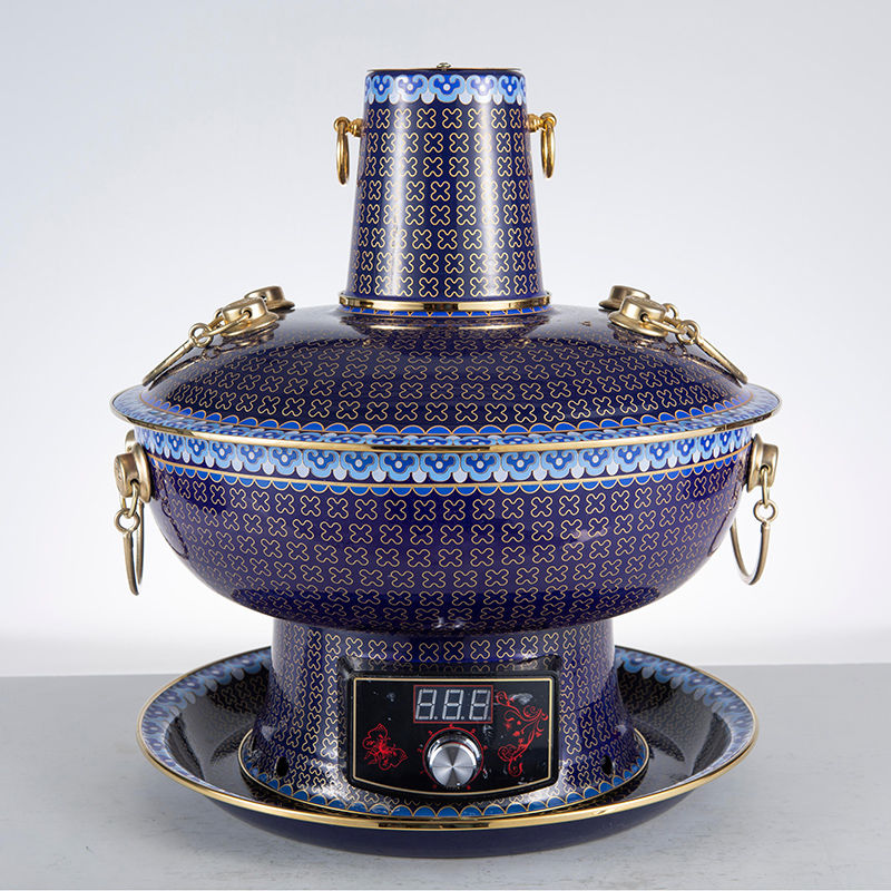 景泰蓝铜火锅珐琅纯紫铜插电铜火锅老式纯铜锅家用铜锅火锅锅具