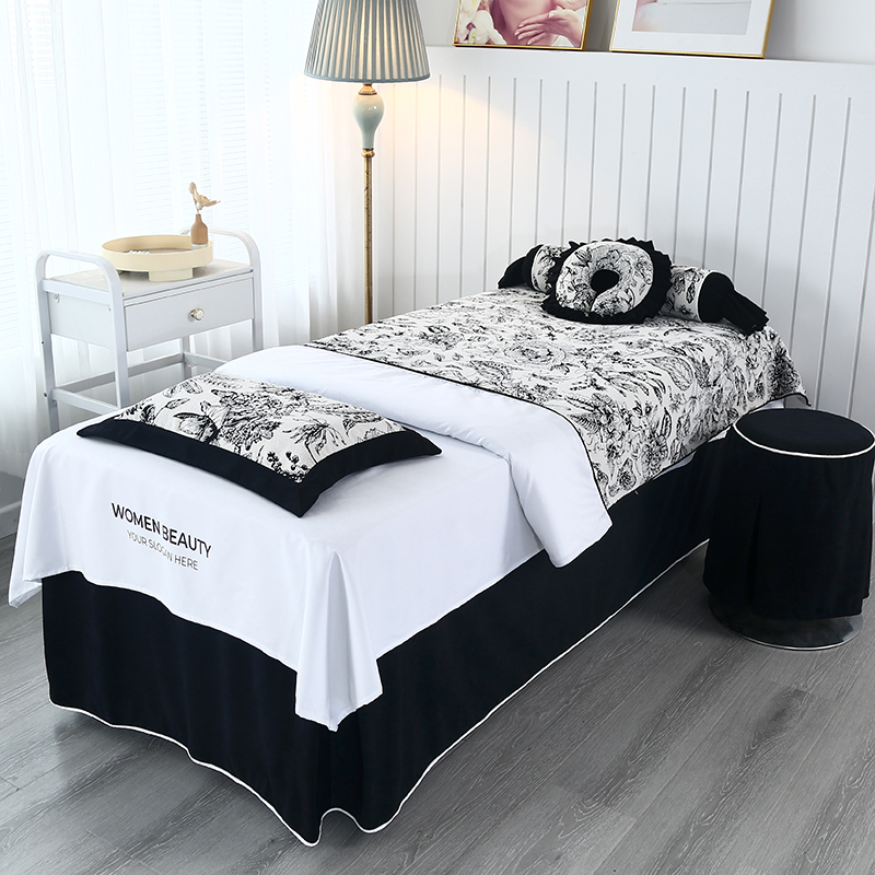 法式小香风美容床罩四件套黑白轻奢酒店美容院专用按摩理疗高级感