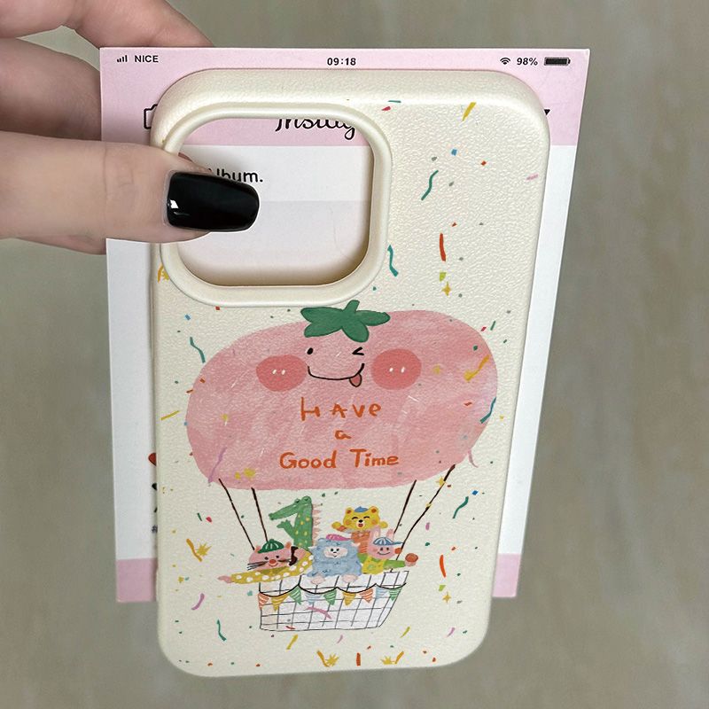 热气球动物适用苹果16promax手机壳iPhone14荔枝纹13磨砂15简约8P