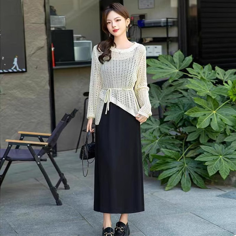时尚套装裙2025夏季新款镂空慵懒风宽松显瘦针织衫吊带裙气质套装