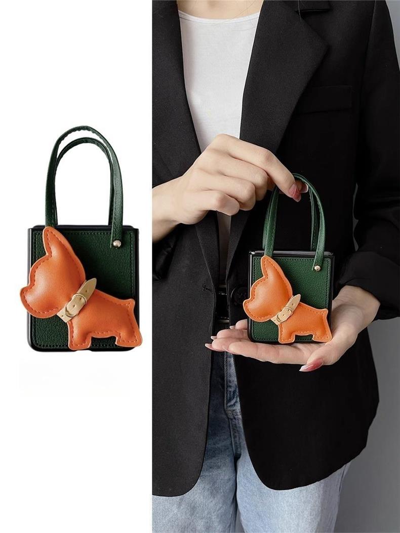 适用华为Pocket2手机壳折叠屏PuraX新款女可爱法斗犬祖母绿手提包