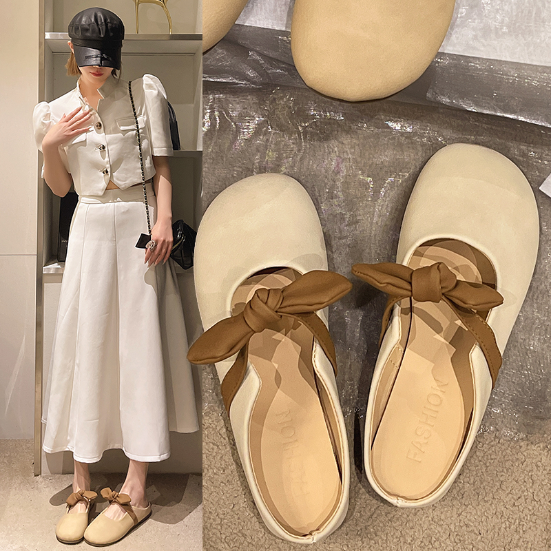 半拖鞋懒人鞋女外穿网红新款赫本风夏季软平底法式外出包头凉拖鞋
