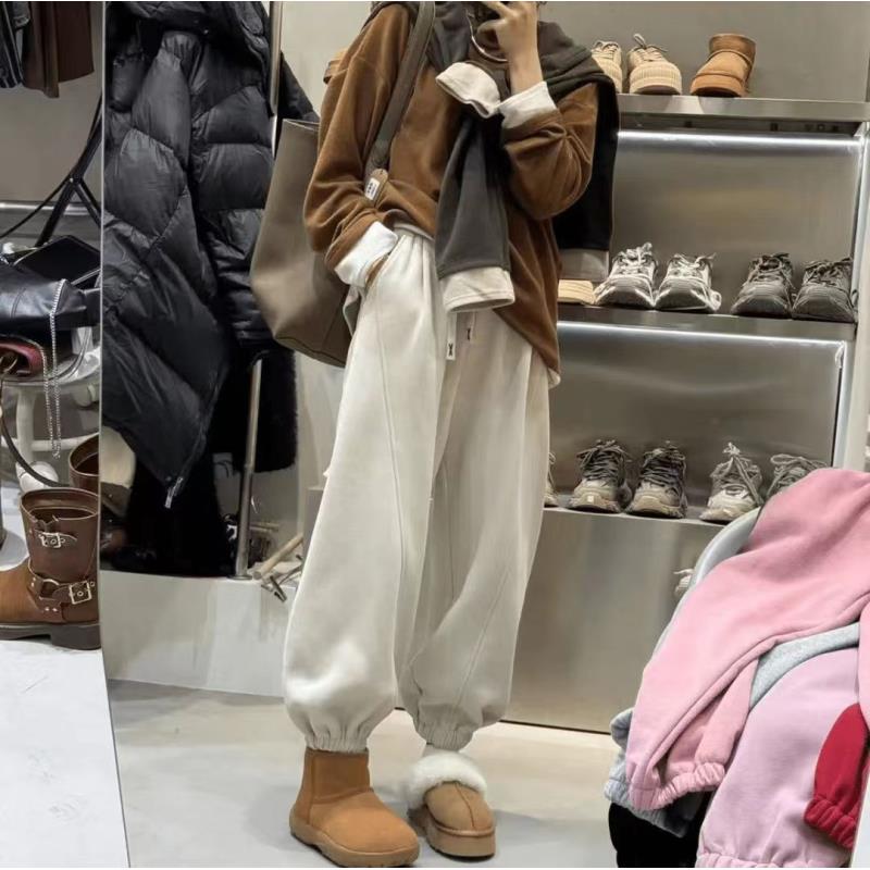 2025秋冬新款欧货宽松束脚休闲裤运动卫裤纯色松紧腰百搭哈伦裤子