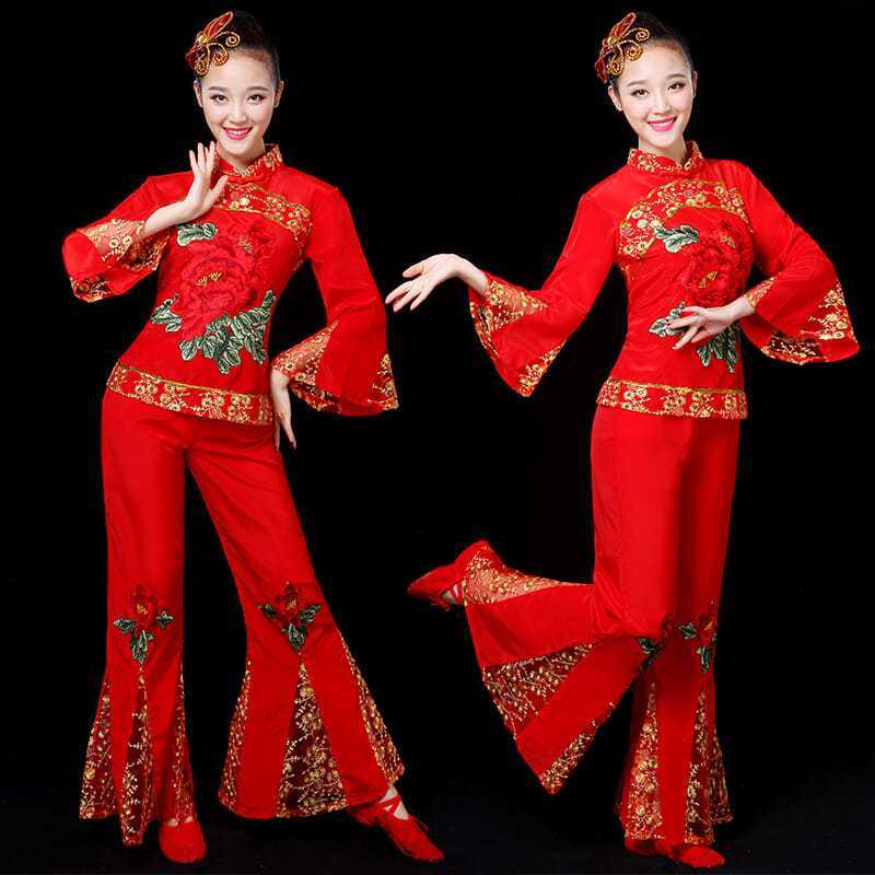 秧歌服2023新款古典舞广场舞演出服女腰鼓服扇子衣服舞蹈服装