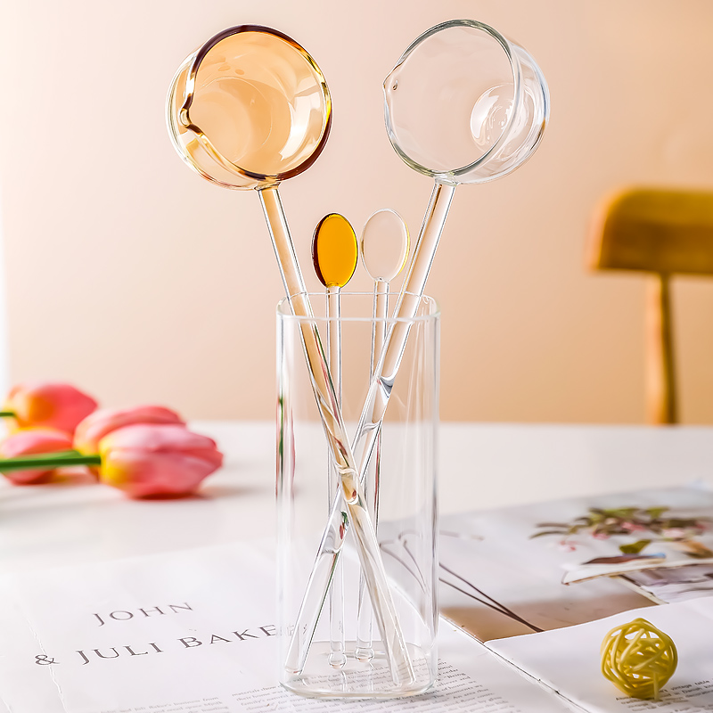 高硼硅玻璃勺搅拌勺透明ins风家用网红长柄油勺喝汤勺子耐高温