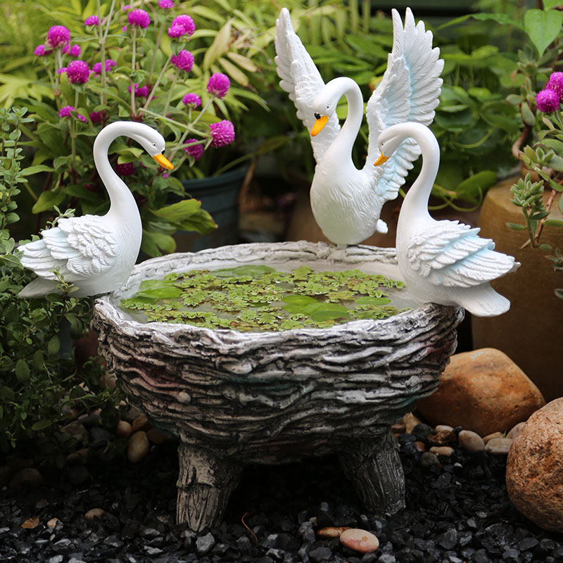 花园先生铜钱草花盆天鹅水培水养绿萝碗莲水仙花庭院别墅花园布置