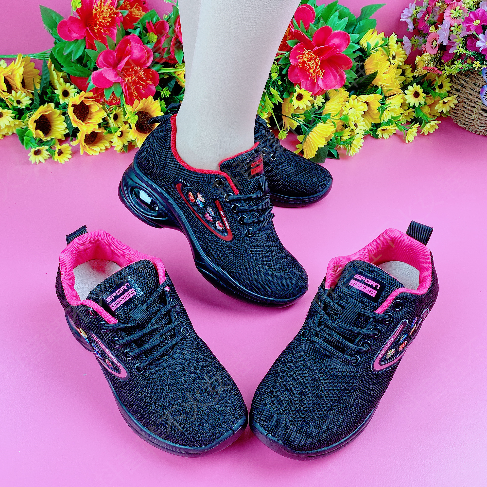 广场舞鞋女厚底健步运动四季跳舞鞋透网面鬼步爵士高弹气垫舞蹈鞋