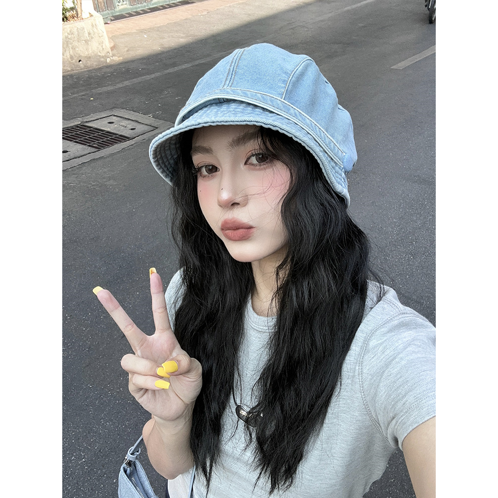 东大门同款复古牛仔鸭舌堆堆帽春夏出街造型贝雷帽女显脸小画家帽